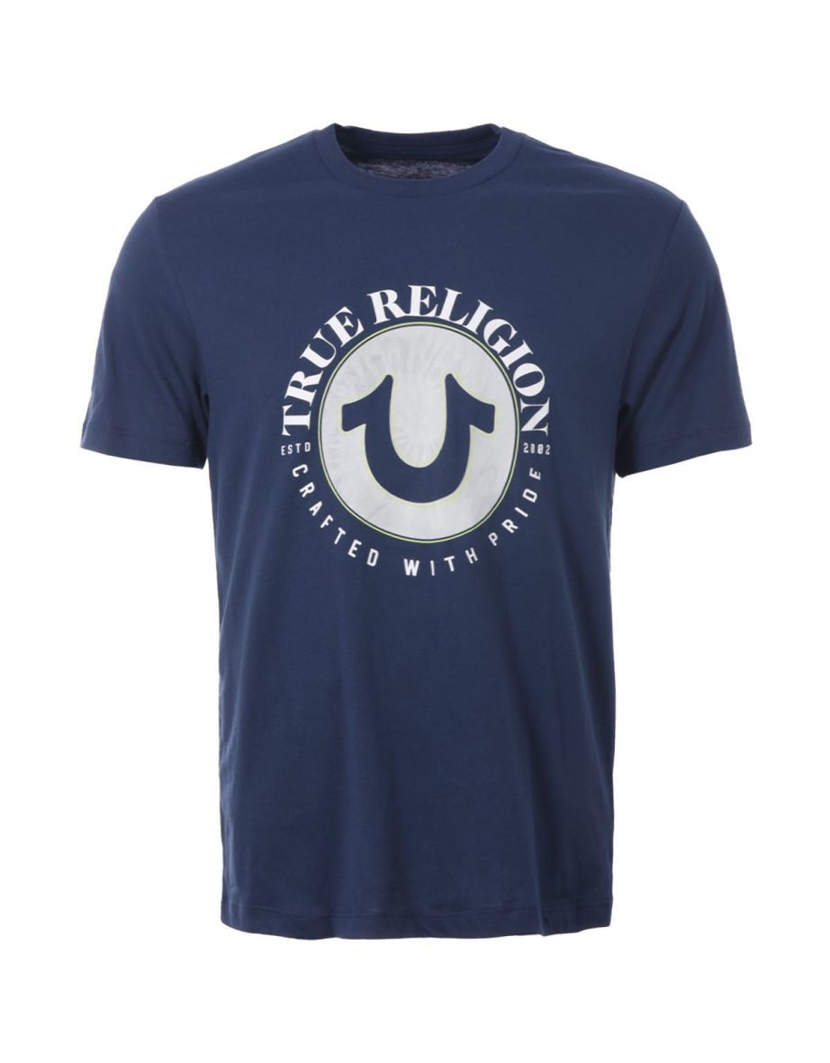 Men's True Religion Circle Horseshoe Logo Crew Neck T-Shirt in Blue