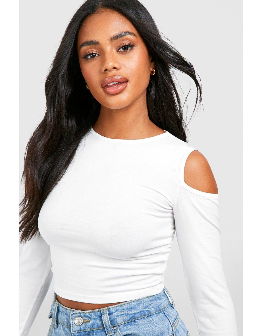 Cut Out Sleeve Crop Top - white - 3