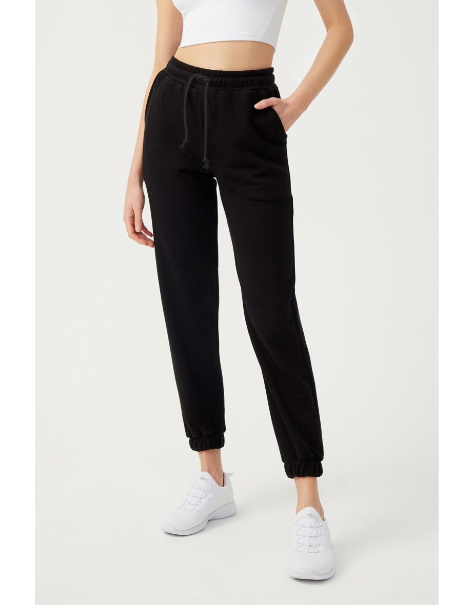 Women's Black Jogger Pants With Elastic Legs Drawstring - 6