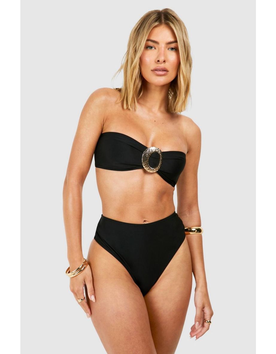 Gold Trim Bandeau High Waist Bikini Set