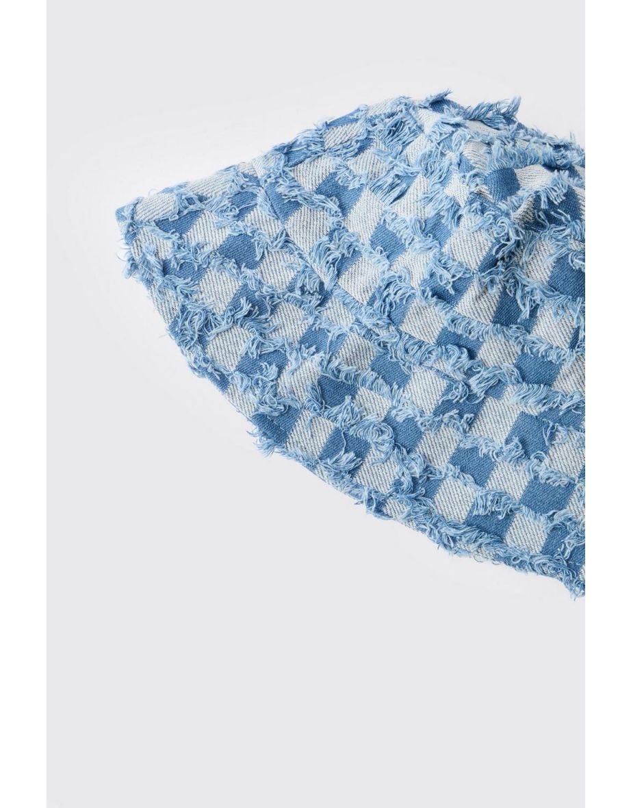 Checkboard Denim Bucket Hat - 3