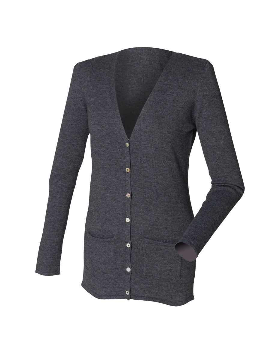 Henbury Ladies/Womens V-Neck Button Fine Knit Cardigan - Grey Marl - 3