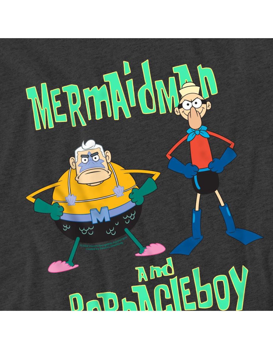 SpongeBob SquarePants Unisex Adult Mermaid Man & Barnacle Boy T-Shirt - Charcoal - 3