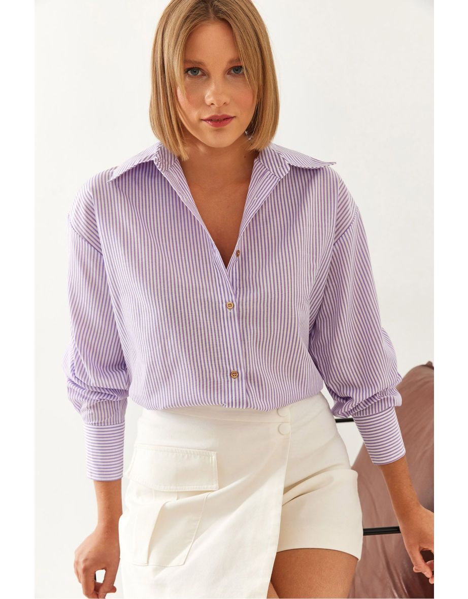 Women's Metallic Thread Striped Shirt
