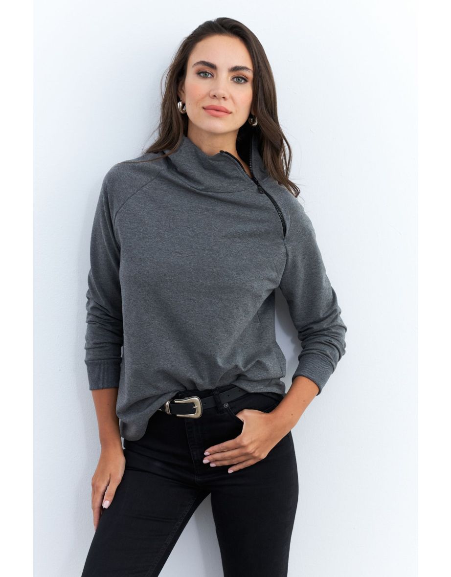 Women's Anthracite Zippered Sweatshirt