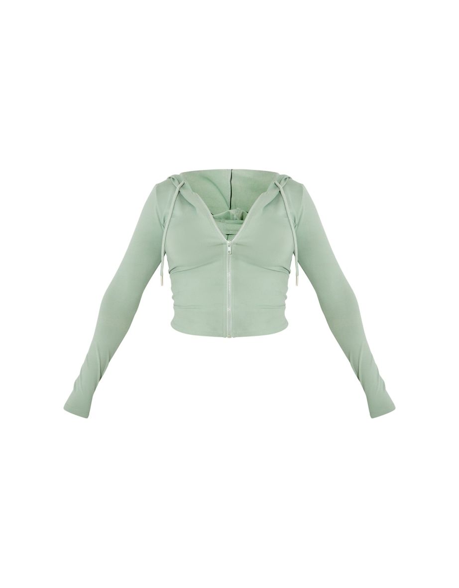 Shape Sage Green Sculpted Zip Through Hoodie - 4