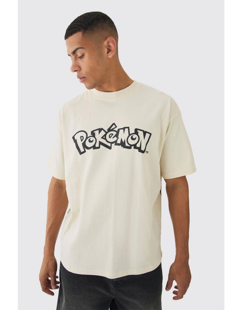Oversized Pokemon Extended Neck License T-shirt - sand