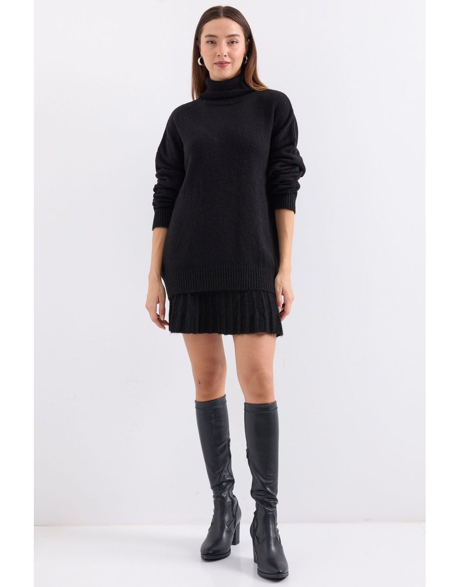 Sweater Skirt Knitwear Two Piece Set - Black