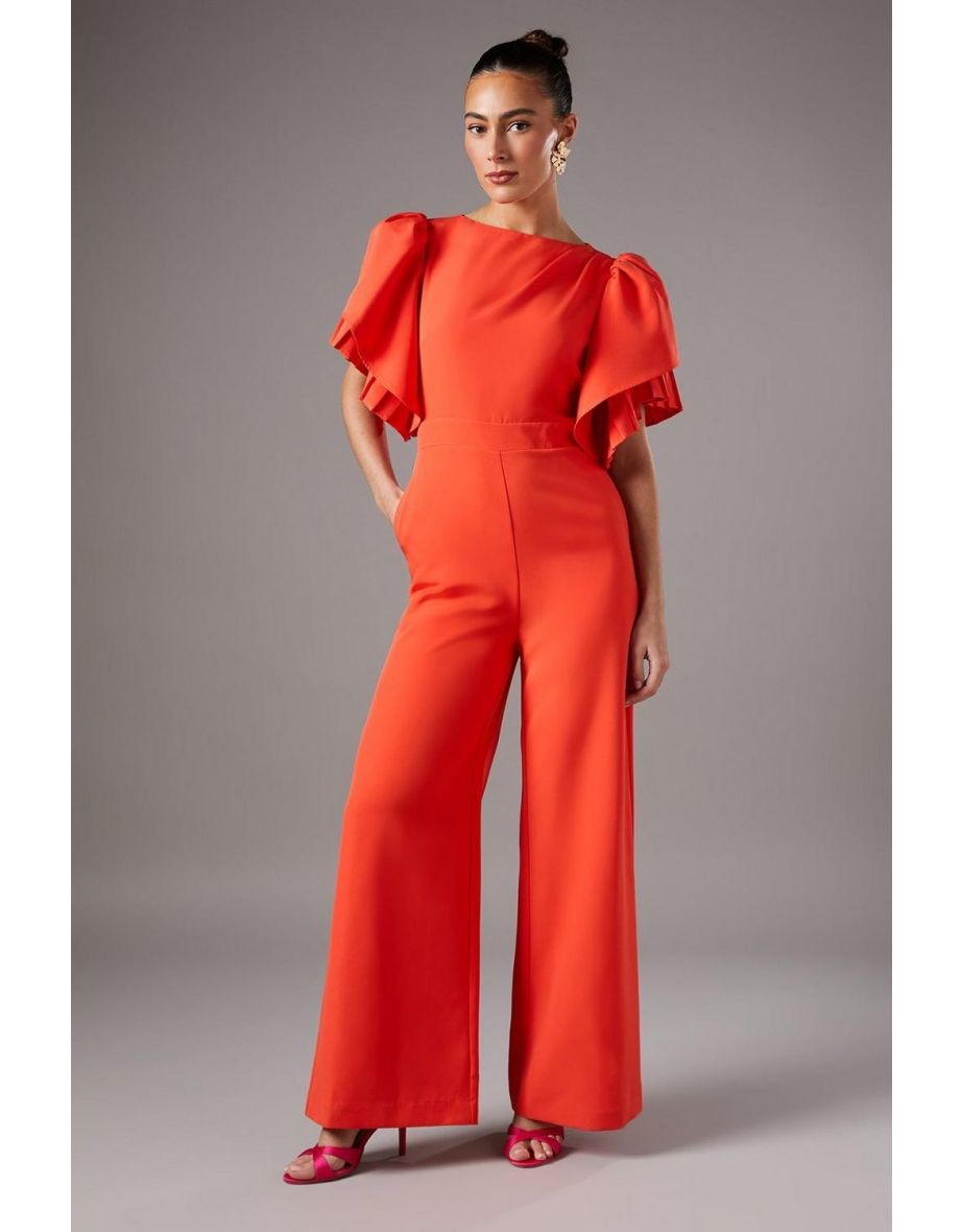Pleat Ruffle Sleeve Jumpsuit