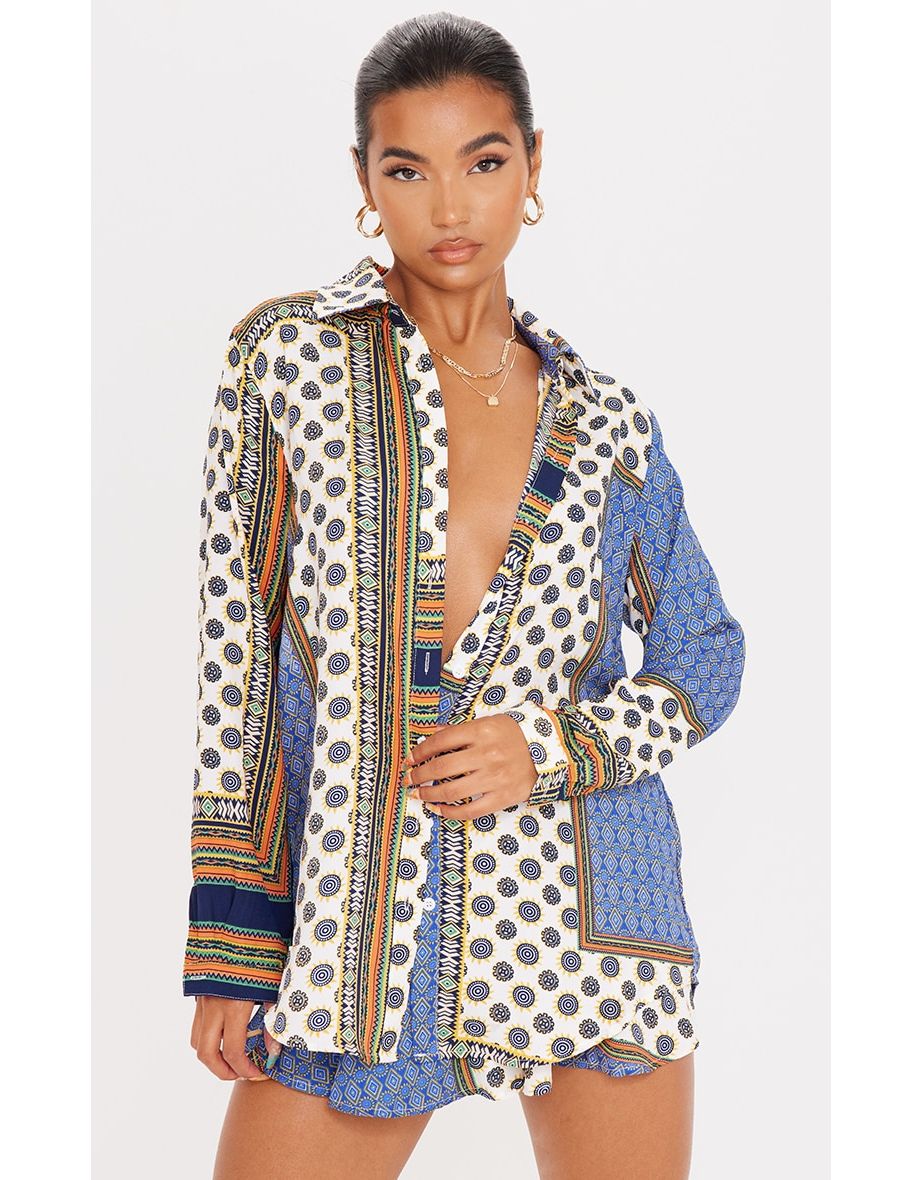 Multi Chain Print Oversized Long Sleeve Shirt