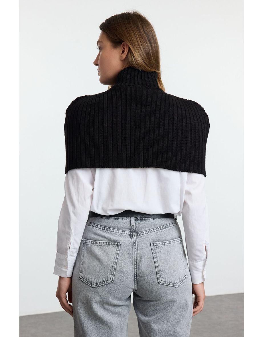 Black Crop Turtleneck Knit Sweater - 4