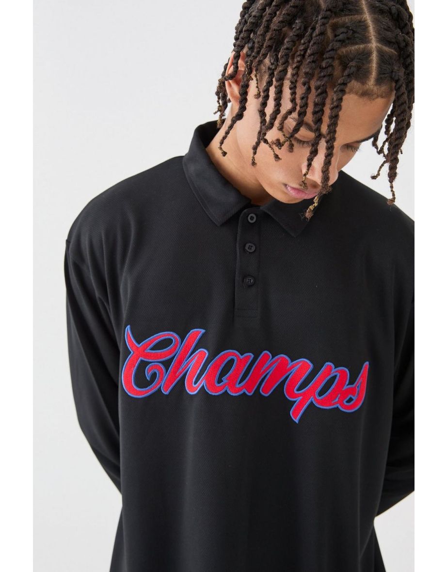 Oversized Champs Varsity Mesh Rugby Polo - black - 2