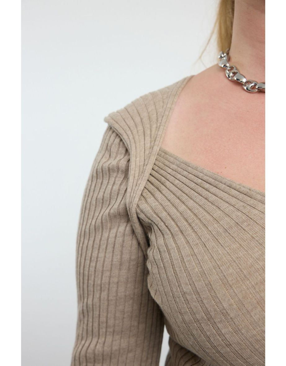 Mink Wide Collar Ribbed Knitwear Sweater - 4
