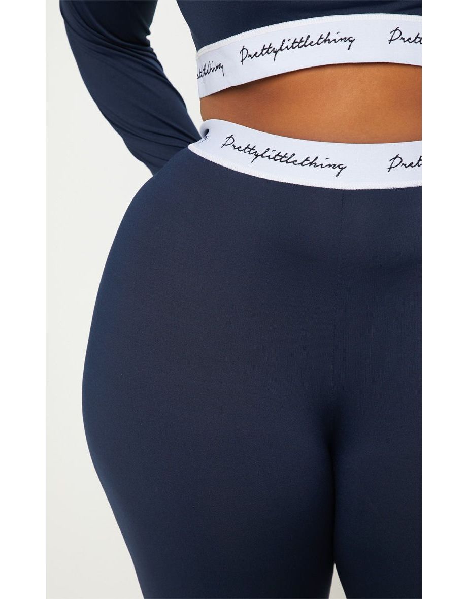 PRETTYLITTLETHING Plus Navy Elasticated Band Leggings - 4