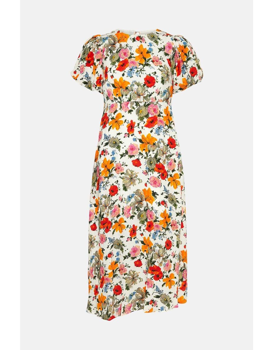 Watercolour Floral Puff Sleeve Midi Dress - 3