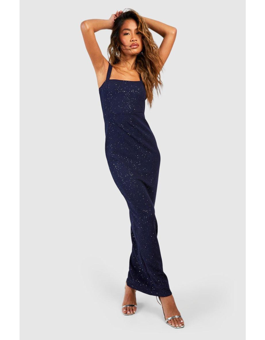 Glitter Crepe Strappy Maxi Dress