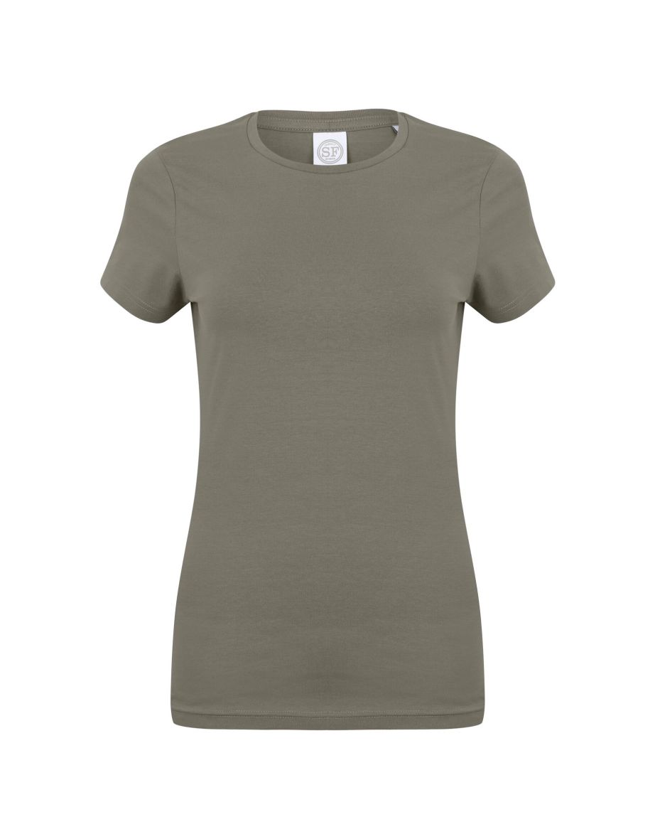 Skinni Fit Womens/Ladies Feel Good Stretch Short Sleeve T-Shirt - Khaki - 1