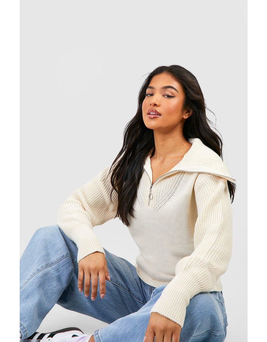 Petite Half Zip Collar Detail Jumper - 3