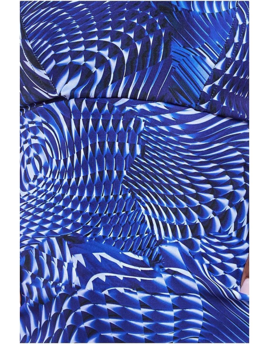 Goddiva Abstract Bandeau Bodycon Midi Dress - Royalblue - 3