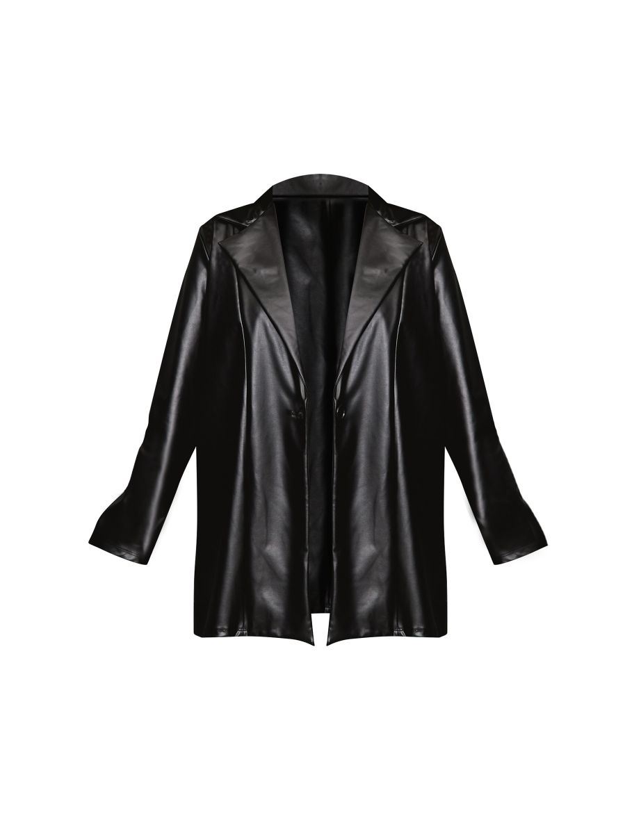 Petite Black Oversized Faux Leather Blazer - 4
