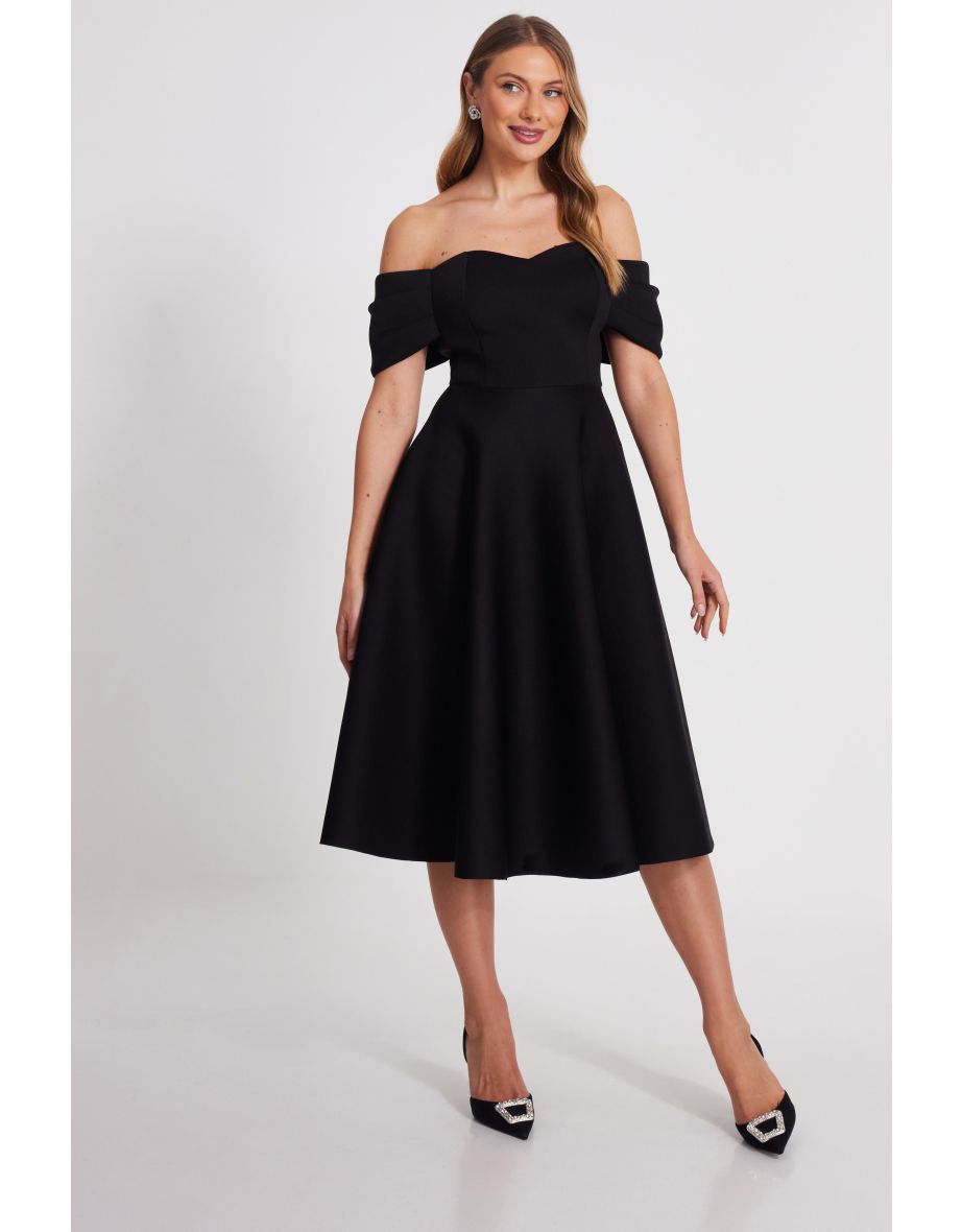 Black Bardot Midi Skater Dress