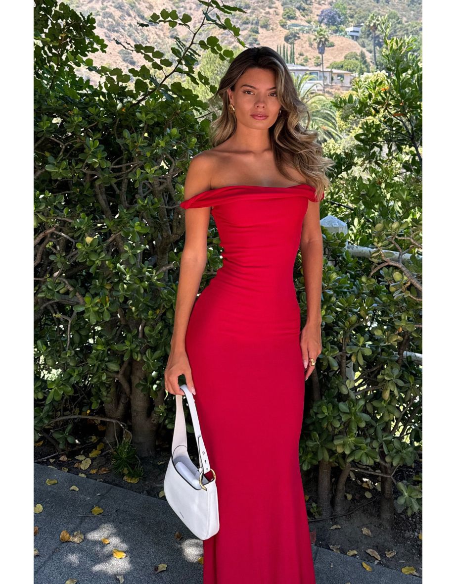 Lita | Red Twisted Asymmetric Maxi Dress - 5