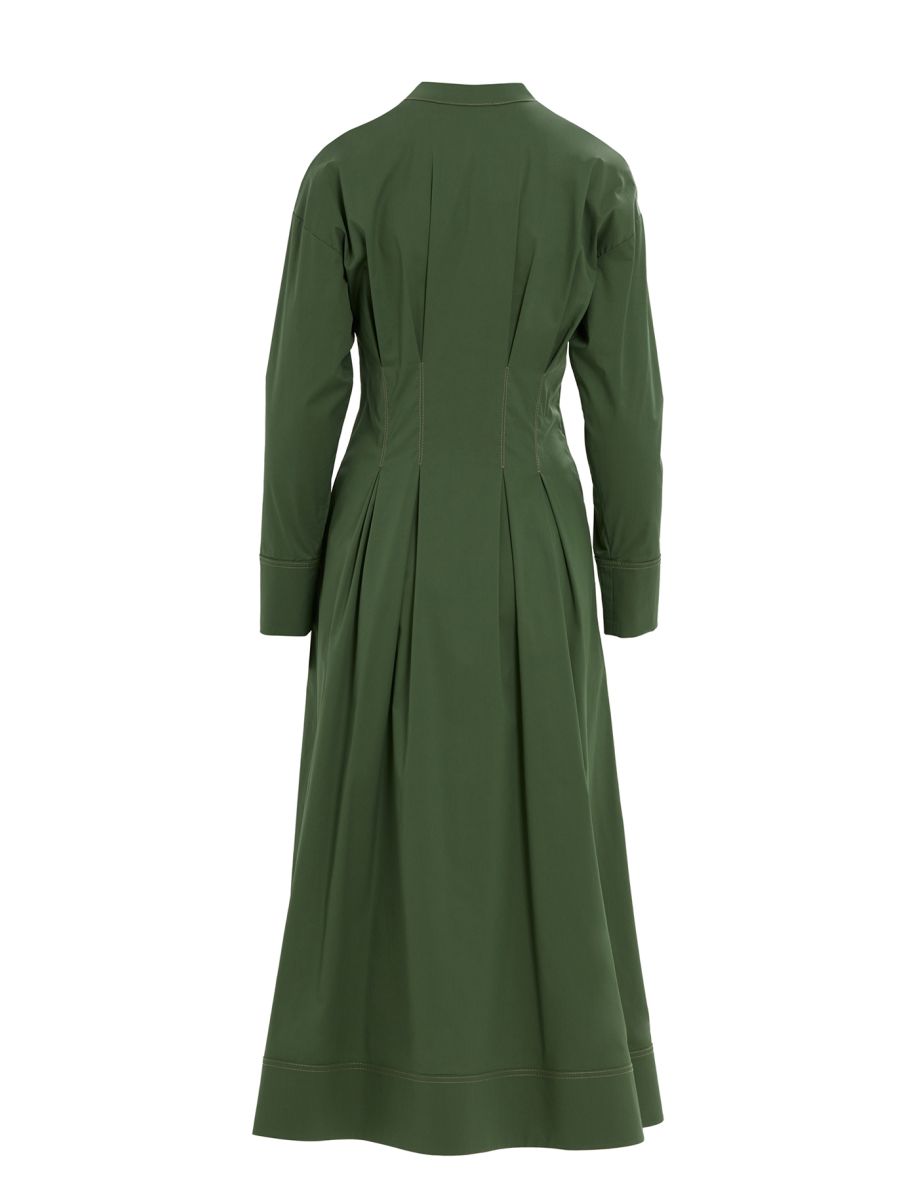 Khaki Long Dress with Mandarin Collar and Long Sleeves - 2