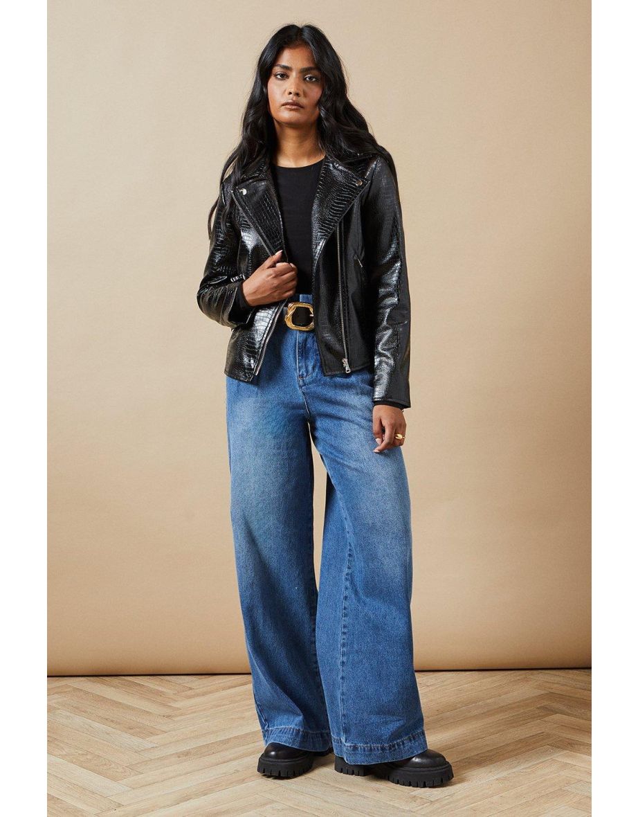 Crocodile Pu Biker Jacket