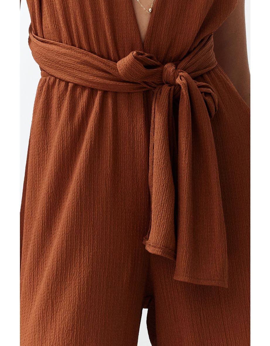 Brown Woven Tied Jumpsuit - 8