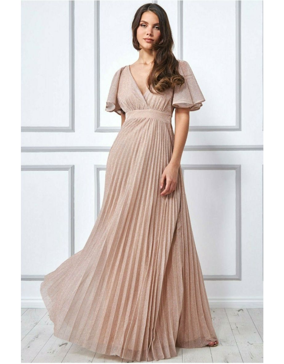 Goddiva Lurex Pleated Maxi Dress - Pink