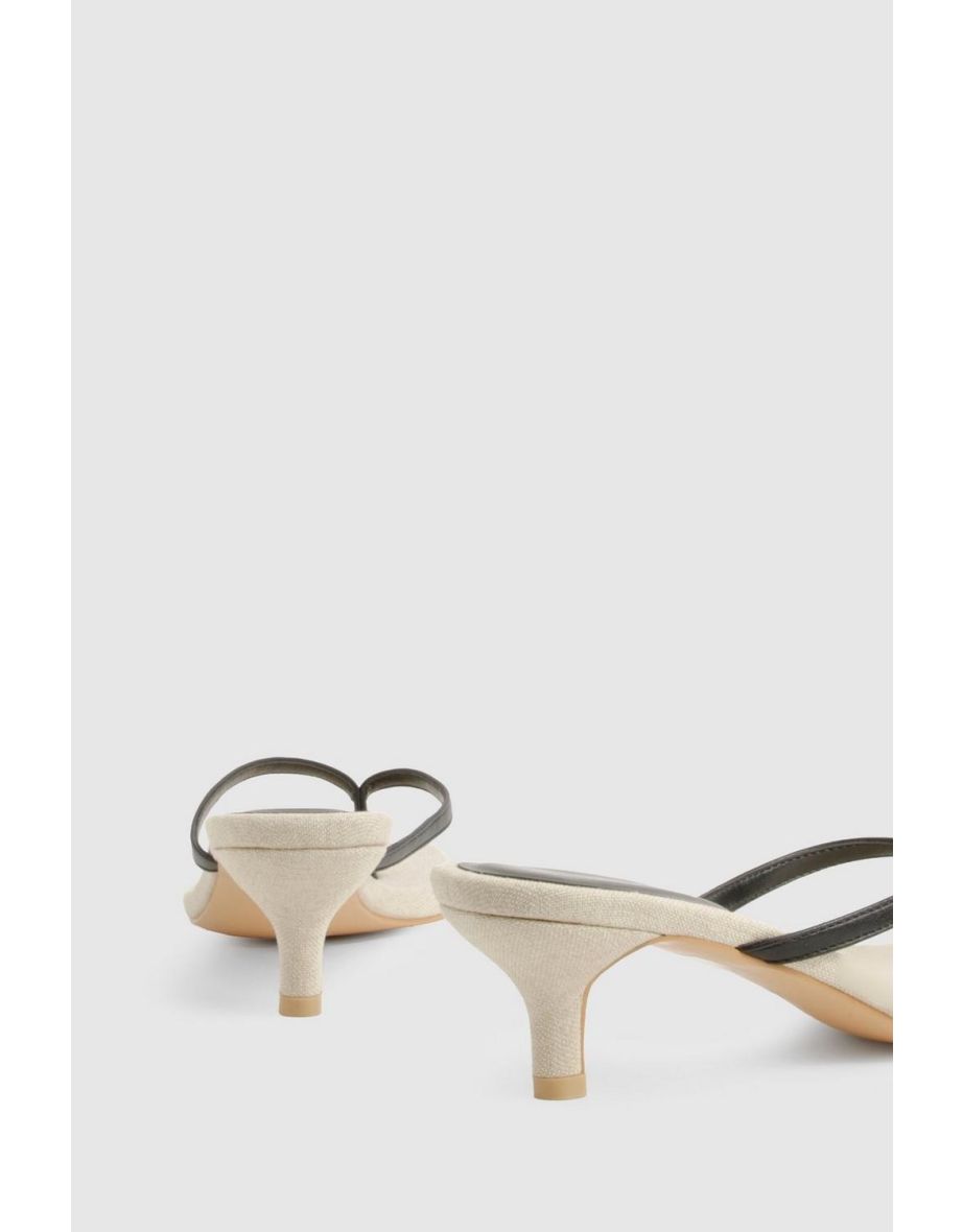 Linen Toe Post Low Heeled Mules - black - 3