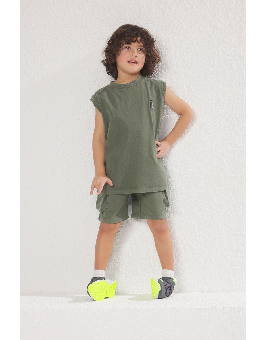 Khaki Boy Cotton Distressed/Faded Effect Singlet Shorts Knit Upper-Lower Team