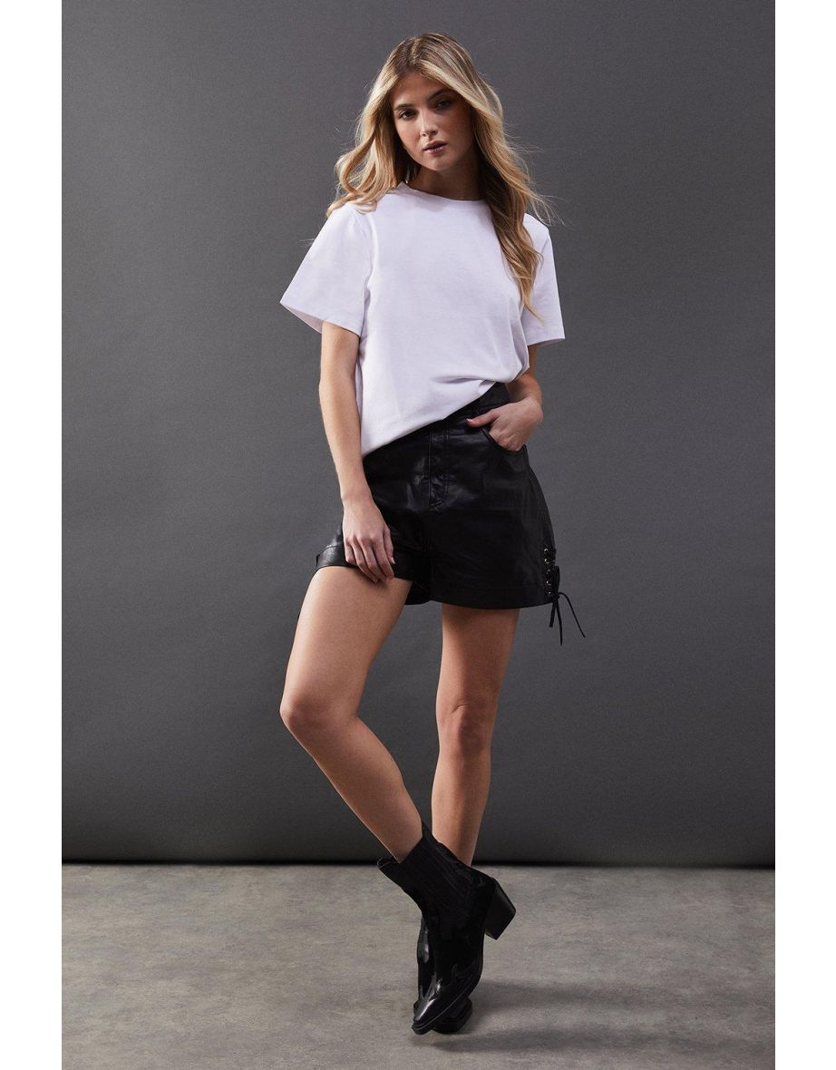 Real Leather Whipstitch Detail Shorts