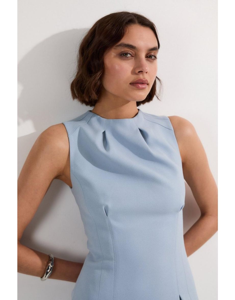 Tall Structured Crepe Sleeveless Tailored Pencil Midi Dress