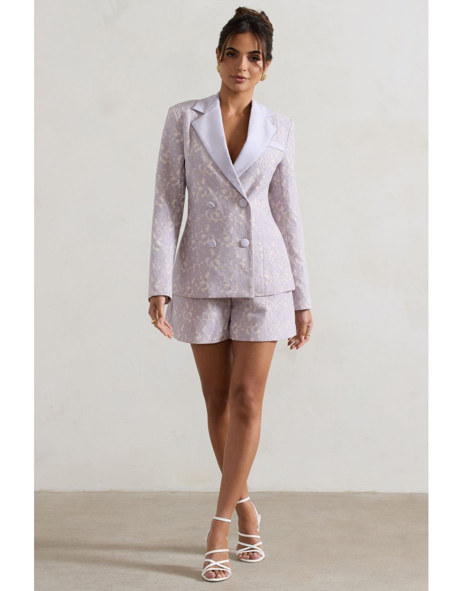 Florenza | Mauve Lace High-Waist Tailored Shorts - 5