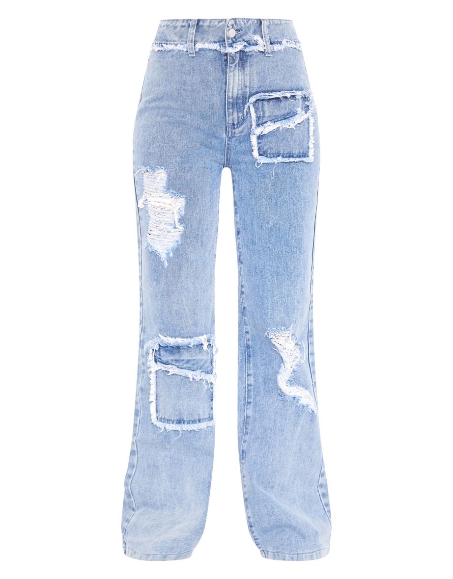 Tall Indigo Vintage Wash Distressed Detail Wide Leg Jeans - 4