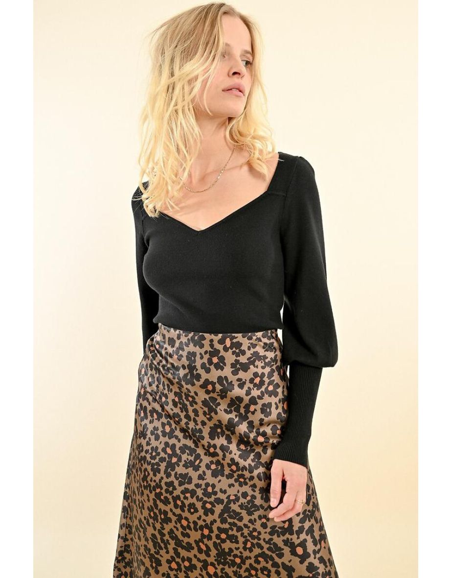Sweetheart Neck Jumper/Sweater with Puff Sleeves