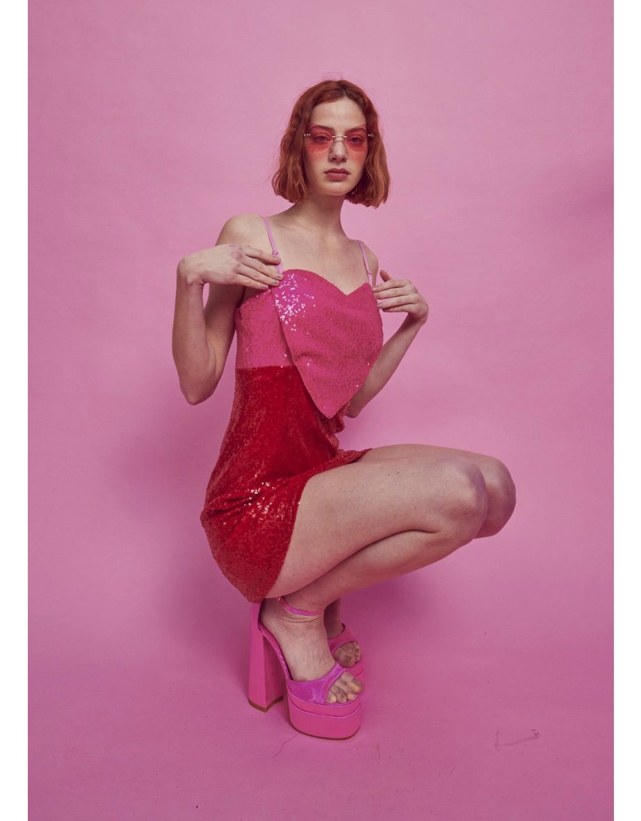 The Label Red Chiffon Column Mini Dress - 4