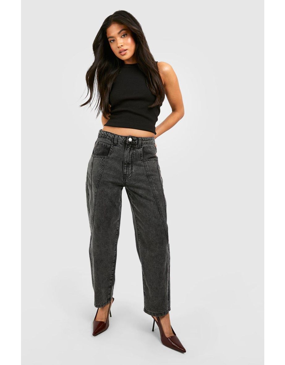 Pettie Seam Detail Washed Mom Jean - dark grey