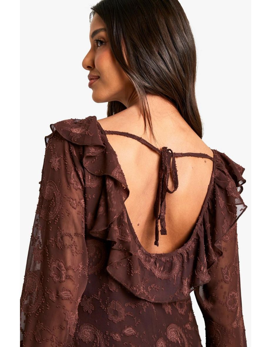 Paisley Textured Flare Sleeve Maxi Dress - 3