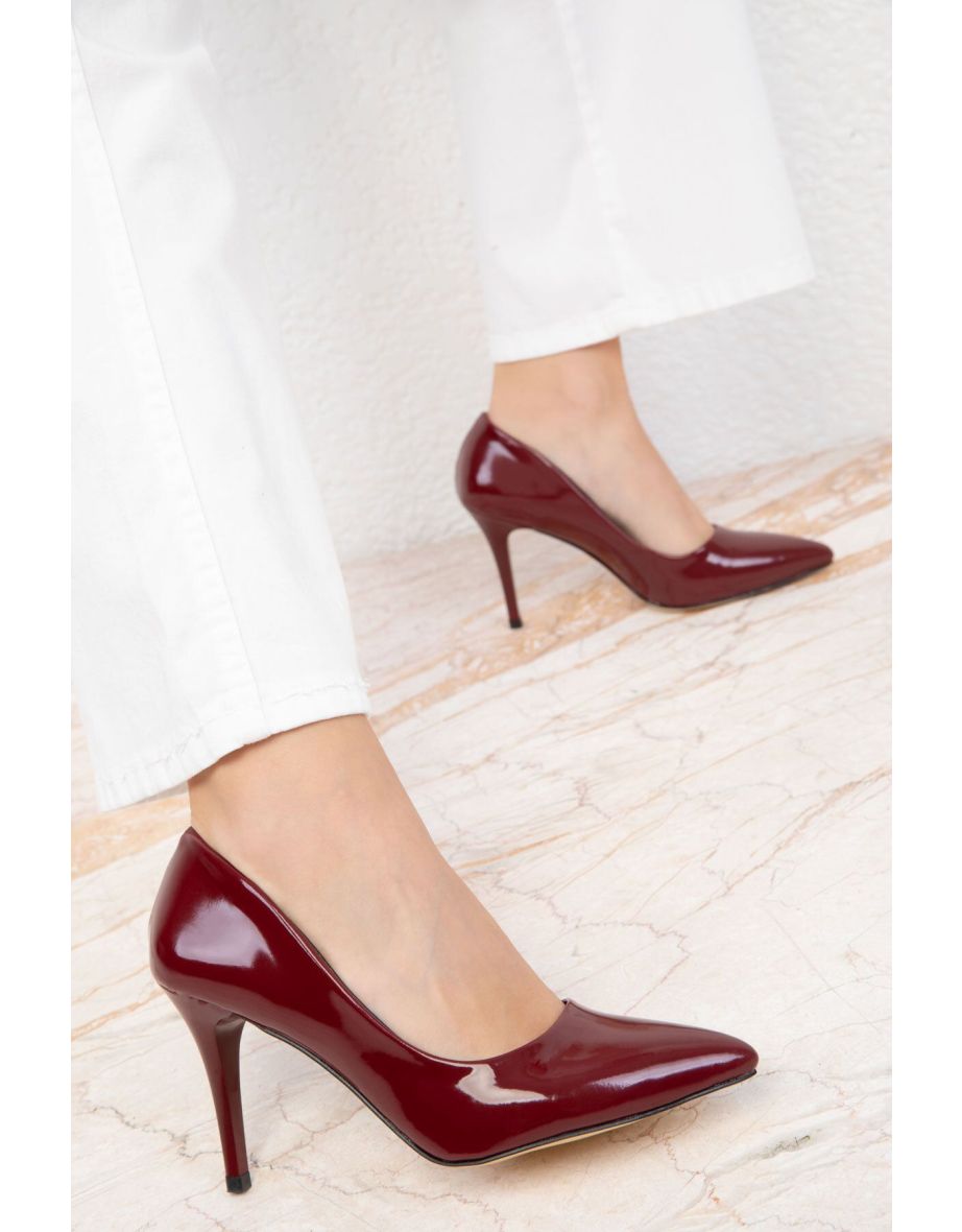 Claret Red Patent Leather Women's Classic High Heel Shoes