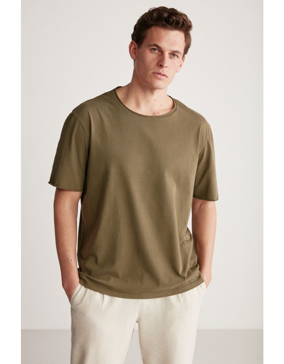 Davinson Men's Open Collar Oversize Fit 100% Cotton T-shirt