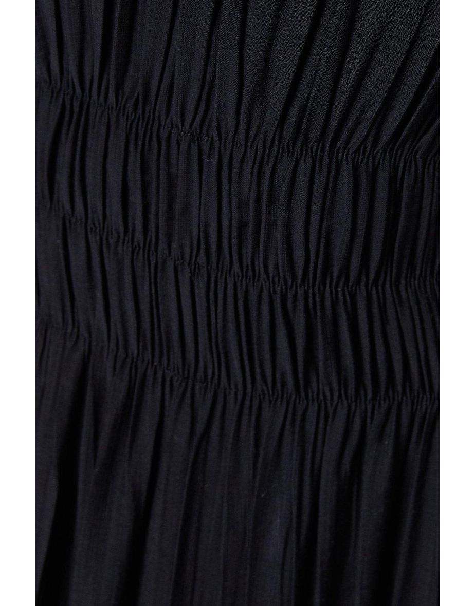 Shirred Bodice Puff Sleeve Midi Dress - 3
