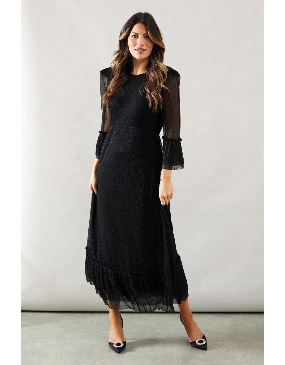 Occasion Plisse Ruffle Sleeve Midaxi Dress