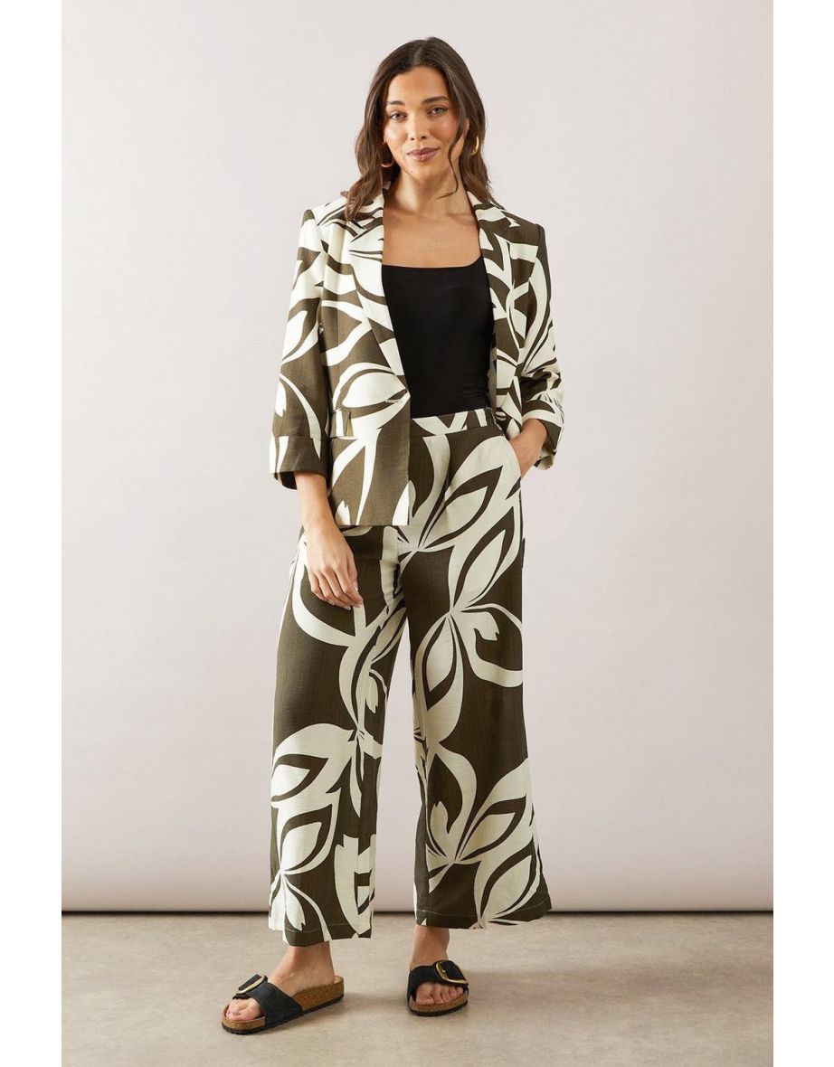 Petite Printed Linen Single Breasted Blazer