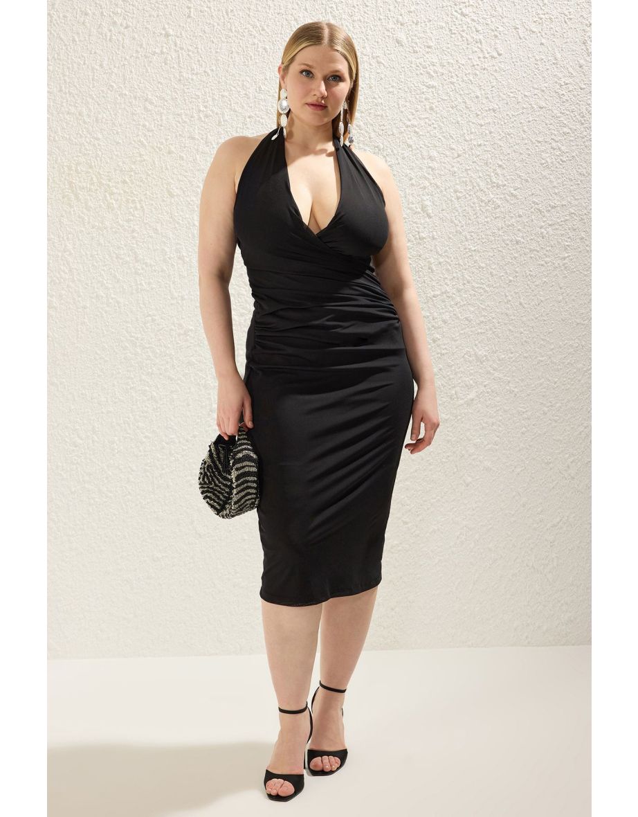 Black Knitted Plus Size Tulle Dress