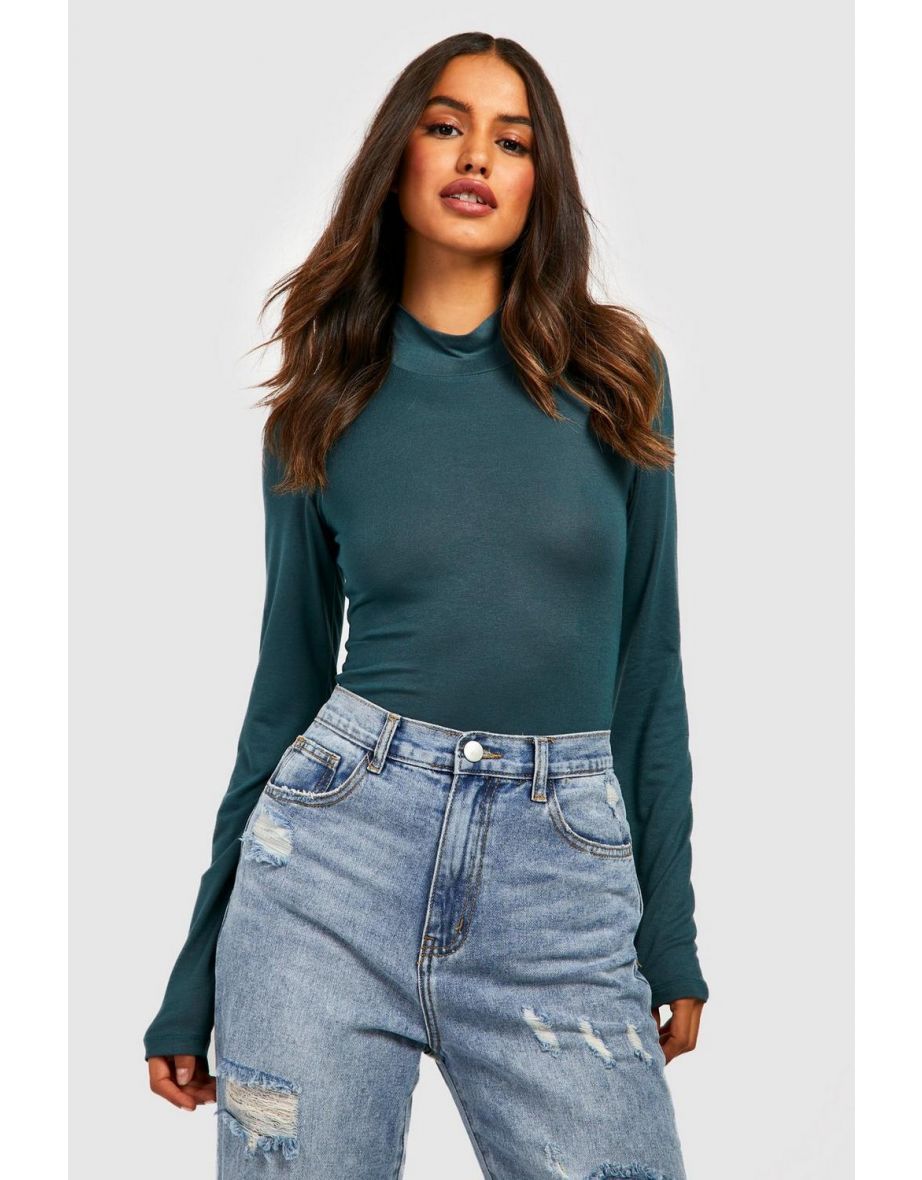 High Neck Long Sleeve Bodysuit - green