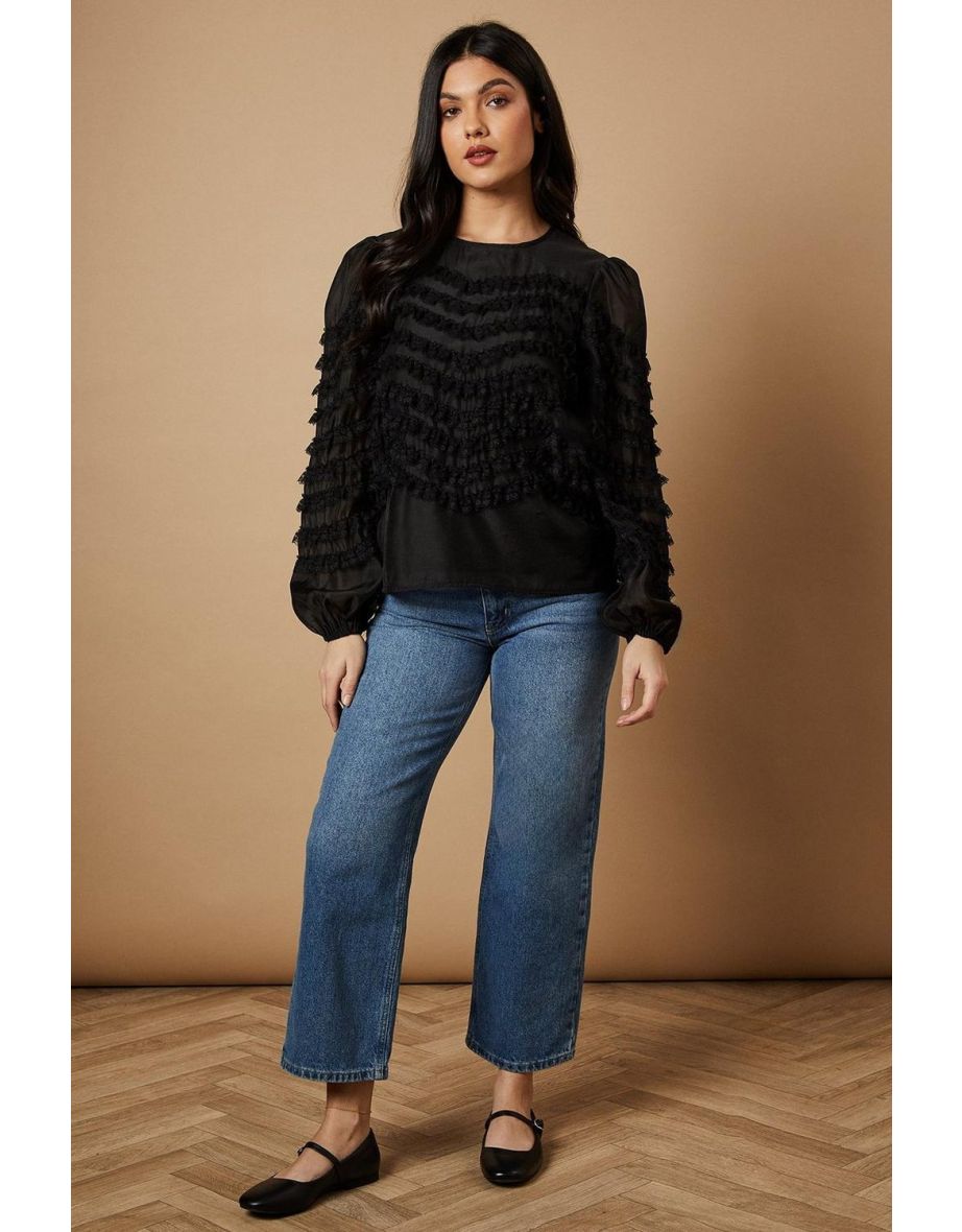 Ruffle Detail Long Sleeve Blouse