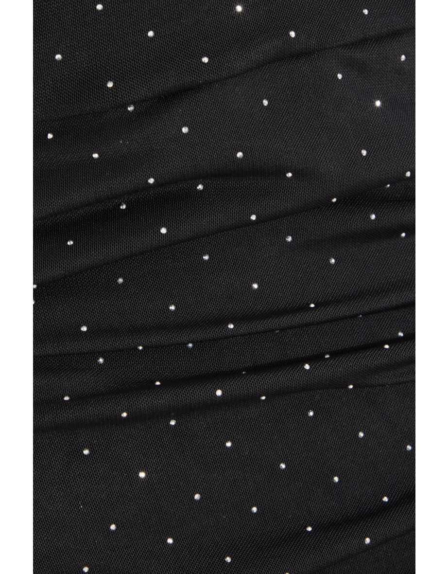 Petite Black Mesh Knot Front Maxi Dress - 5
