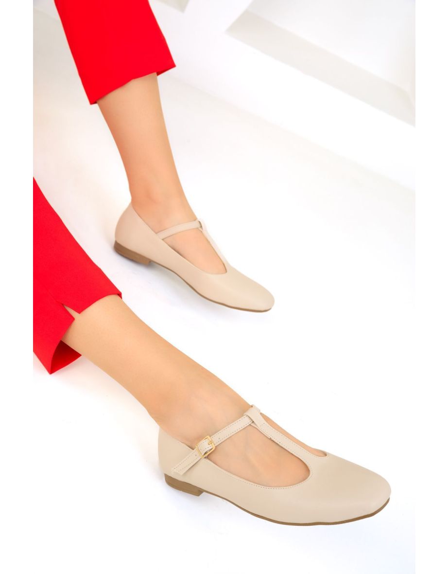 Beige Women's Ballerinas - 4